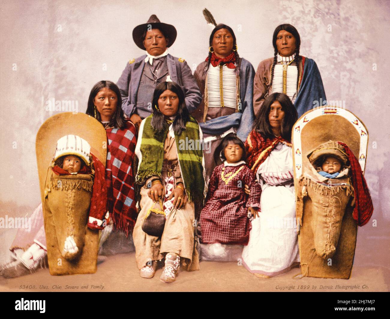 Antique and vintage photo - Native american / Indian / American Indian Utes--Chief Sevara [i.e., Severo] and family, c 1899. Stock Photo