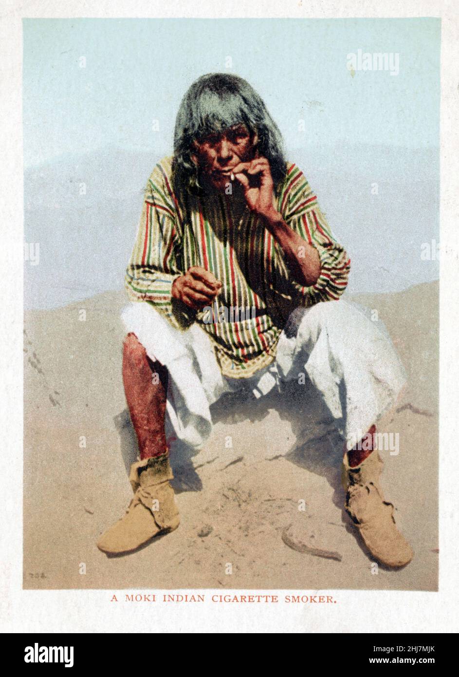 Antique and vintage photo - Native american / Indian / American Indian - A Moki Indian cigarette smoker. Detroit Photographic Co., 1899. Stock Photo