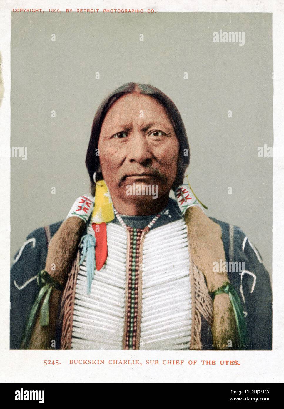 Antique and vintage photo - Native american / Indian / American Indian Buckskin Charlie, sub chief of the Utes. Detroit Photographic Co., 1899. Stock Photo