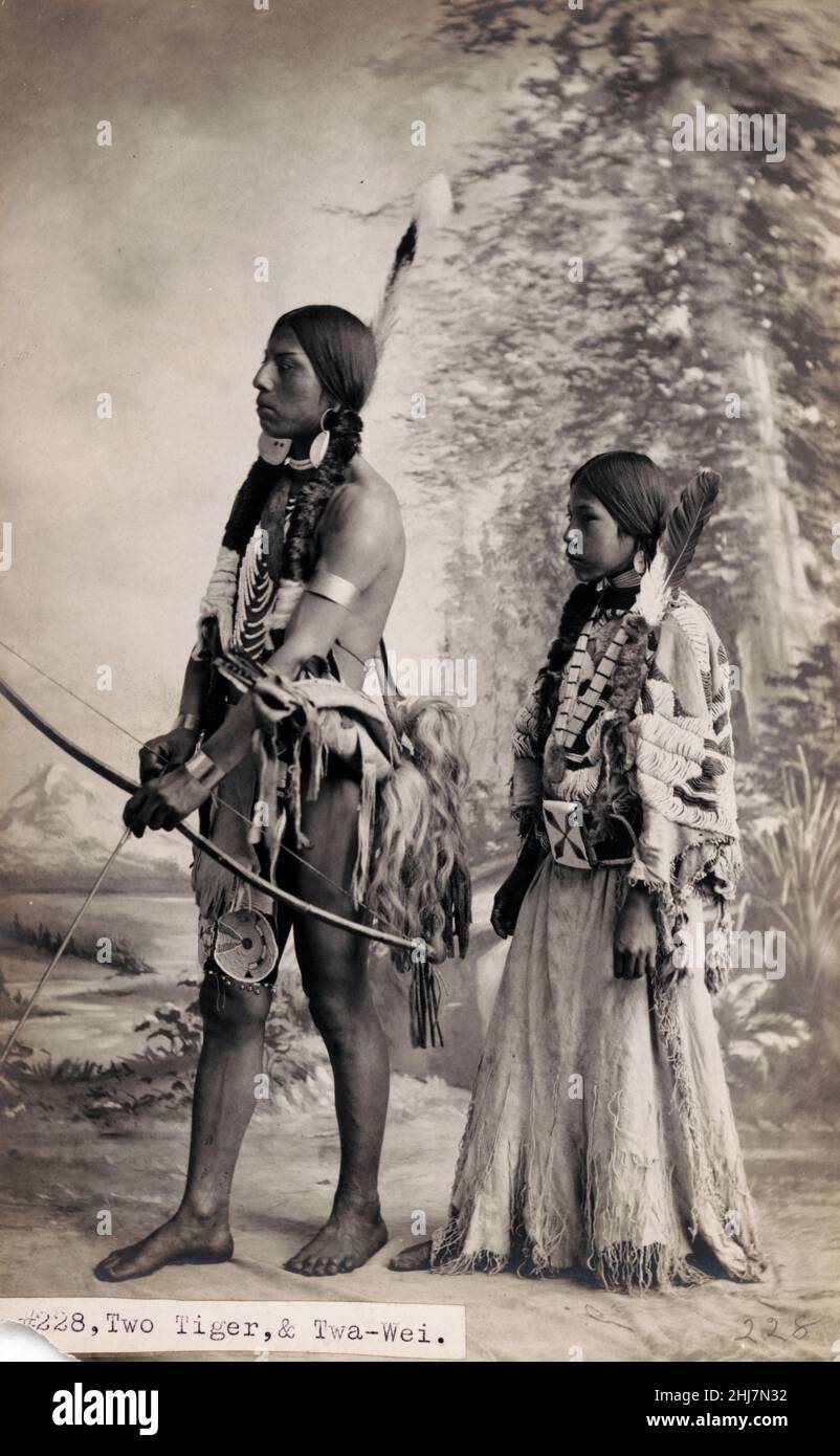 Two Tiger & Twa-Wei - Antique and vintage photo - Native american / Indian / American Indians. Gifford, Benjamin A., photographer 1901. Stock Photo