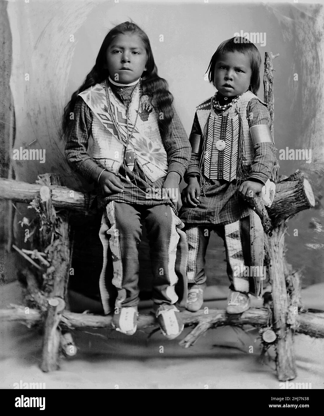 Antique and vintage photo - Indian / American Indian / Native American from Southeastern Idaho c 1897. Children. Vintage black and white photo. Stock Photo