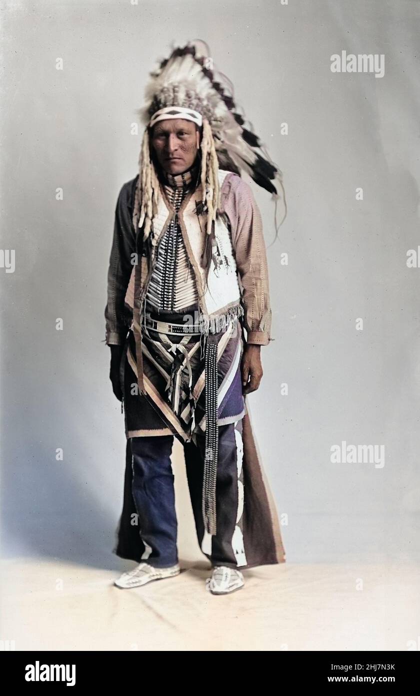 Antique and vintage photo - Native American from Southeastern Idaho, 1897. Colorized photo. Stock Photo