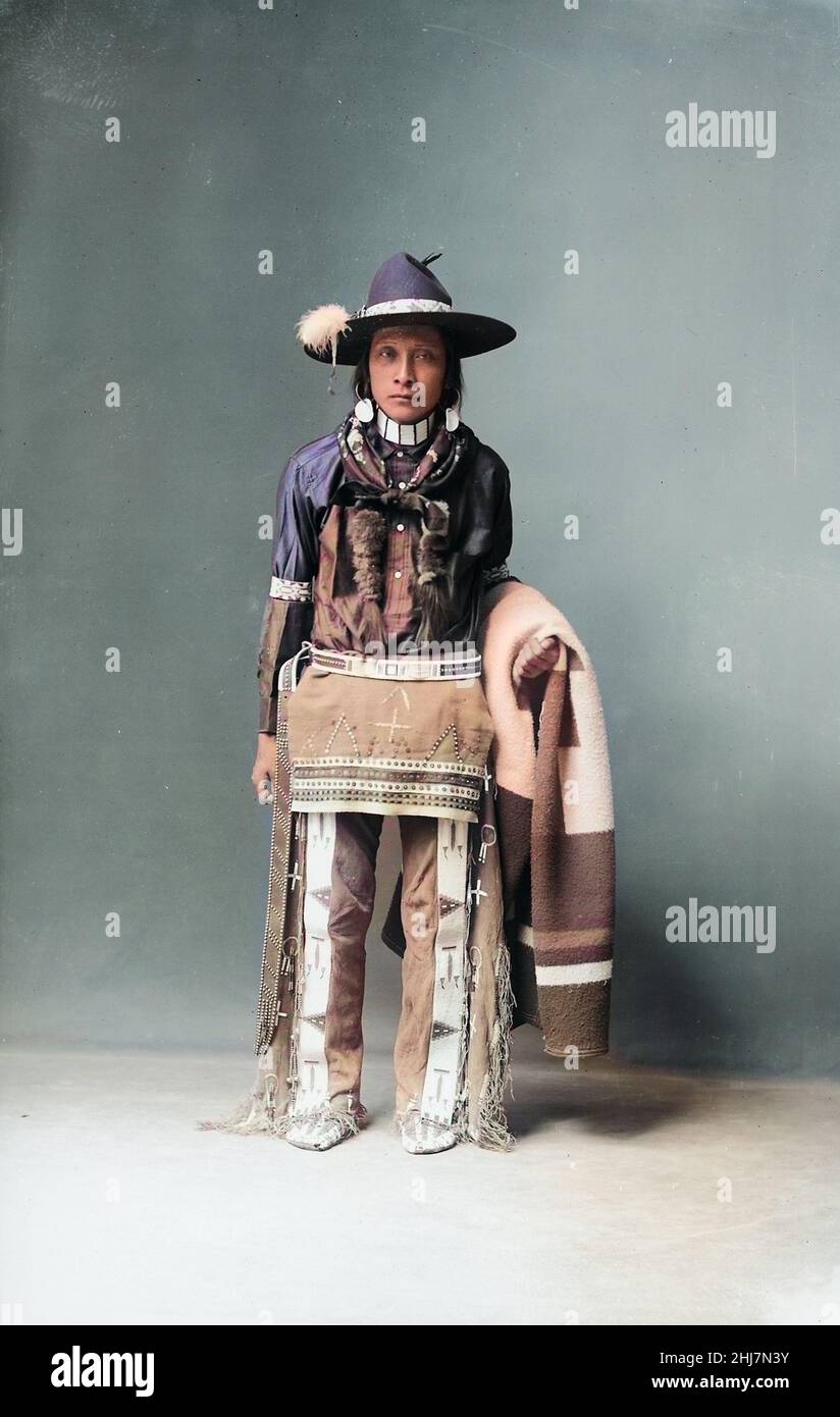 Antique and vintage photo - Native American from Southeastern Idaho c 1897 / Indian / American Indian. Colorized. Stock Photo