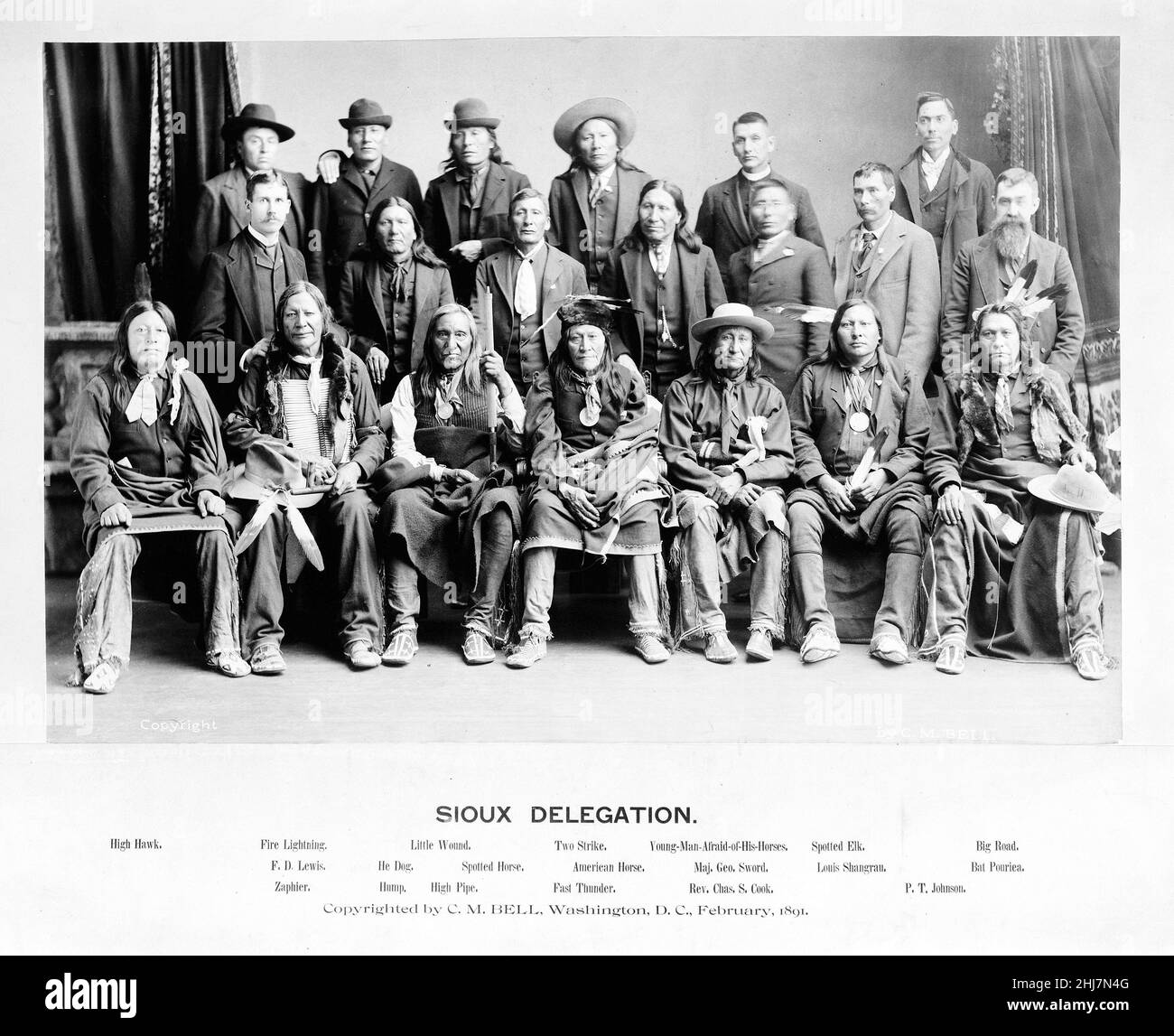 Sioux delegation 1891, Antique and vintage photo - Group of Native american / Indian / American Indians. Copyright by C.M. Bell, Washington, D.C. Stock Photo