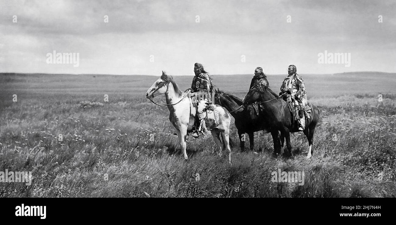 The three Piegan chiefs. - Antique and vintage photo - Native american / Indian / American Indians. Photo by Edward S. Curtis  (1868–1952) c 1900. Stock Photo