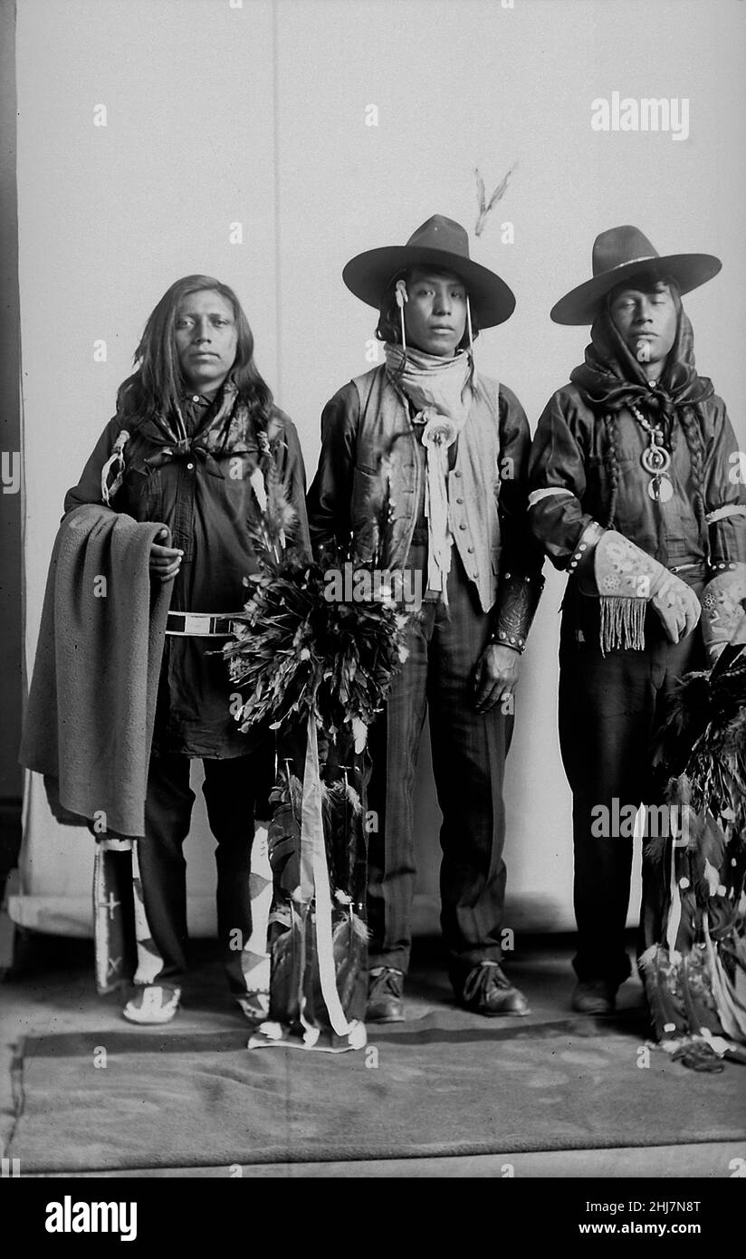 Antique and vintage photo - Three native american / Indian / American Indians, Idaho c 1897. Wrensted, Ella, Photographer. Stock Photo