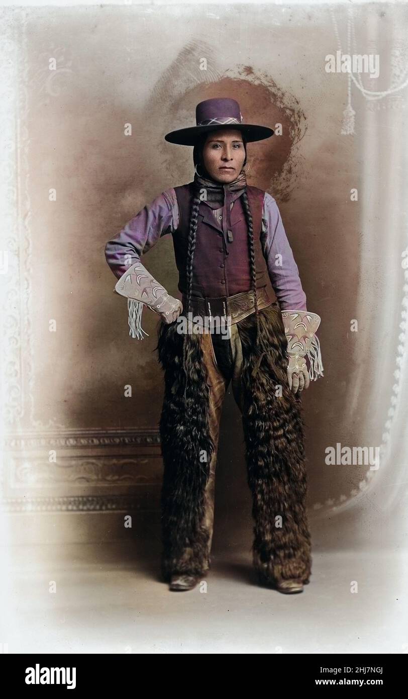 Antique and vintage photo - Indian / American Indian / Native American from Southeastern Idaho c 1897. Colorized photo. Stock Photo