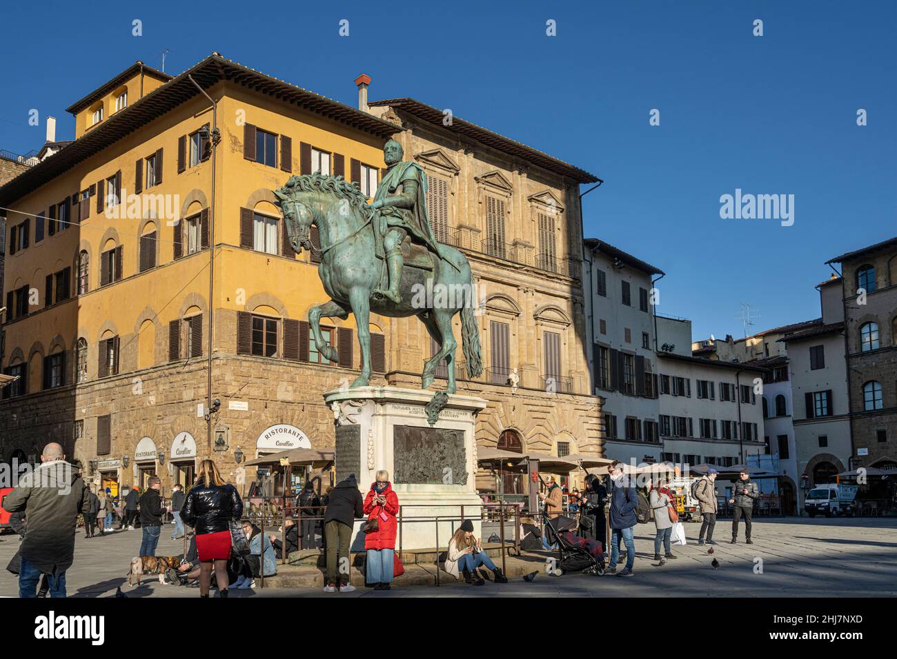 Florence, Italy. January 2022. the Equestrian statue of Cosimo I de 'Medici in the Piazza della Signoria in the city center Stock Photo
