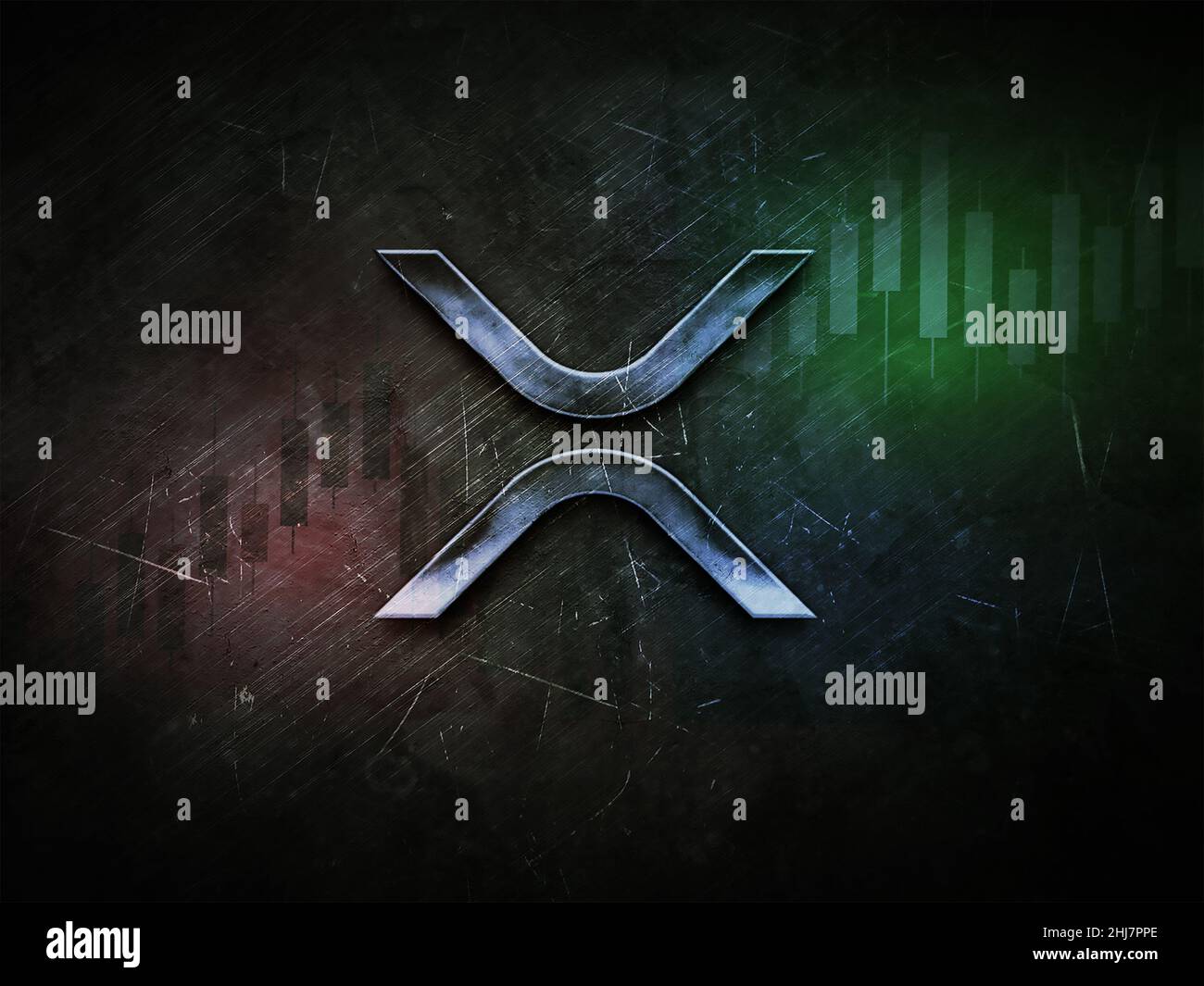 3D rendering xpr cryptocurrency coin on colorful background ...