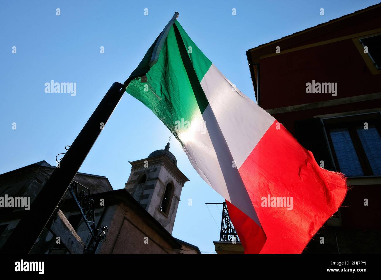 Italian flag in backlight. Stock Photo