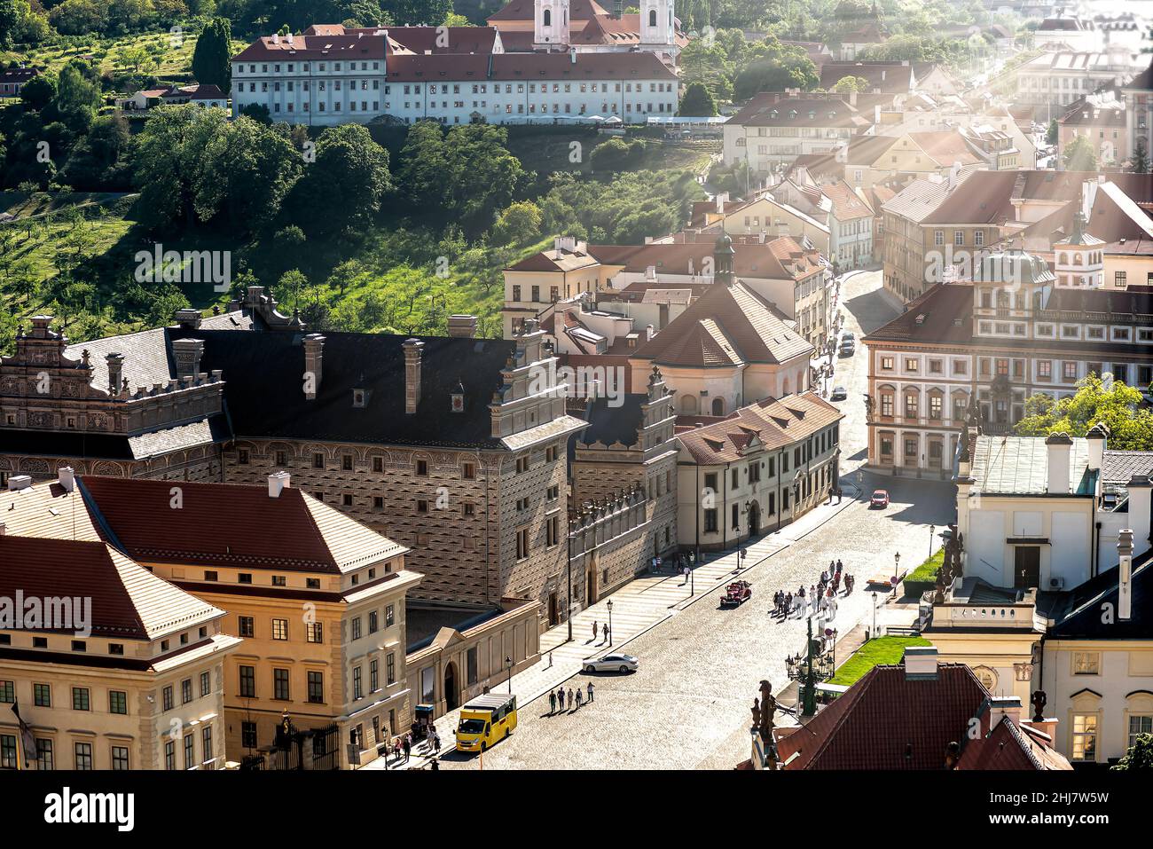 View of Hradcany Square and Church of St. Benedict. Prague, Czech Republic Stock Photo