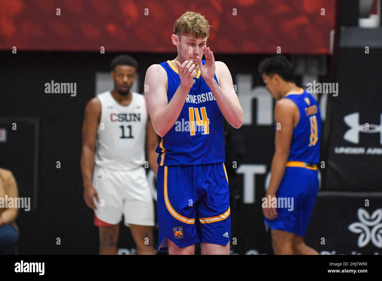 UC Riverside Highlanders guard Wil Tattersall (14) during an NCAA basketball game against Cal State Northridge, Saturday, Jan. 22, 2022, in Los Angele Stock Photo