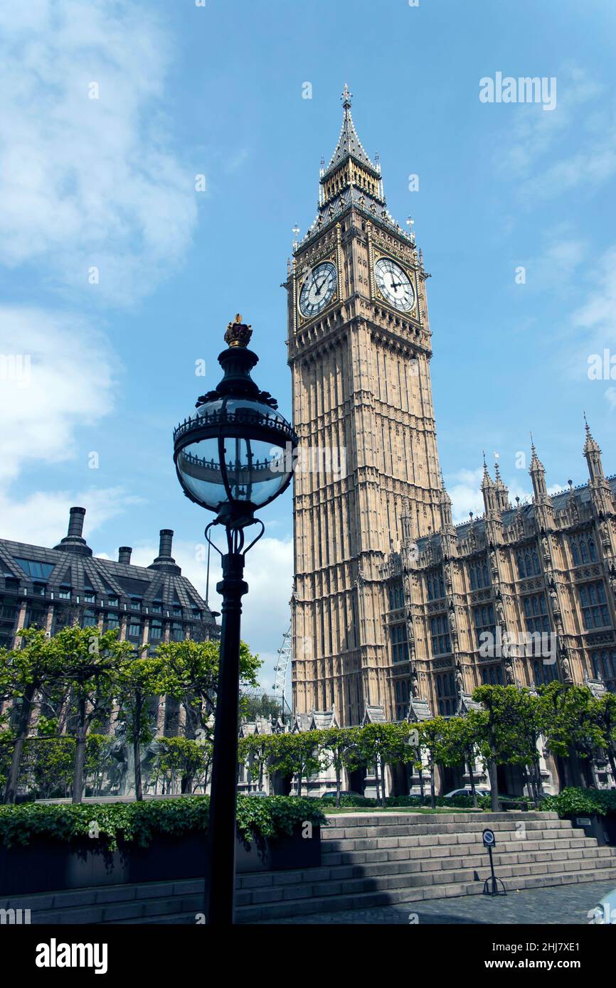 Close-up of the Elizabeth Tower (Big Ben), and a section of the Palace of Westminster, London, Uk Stock Photo