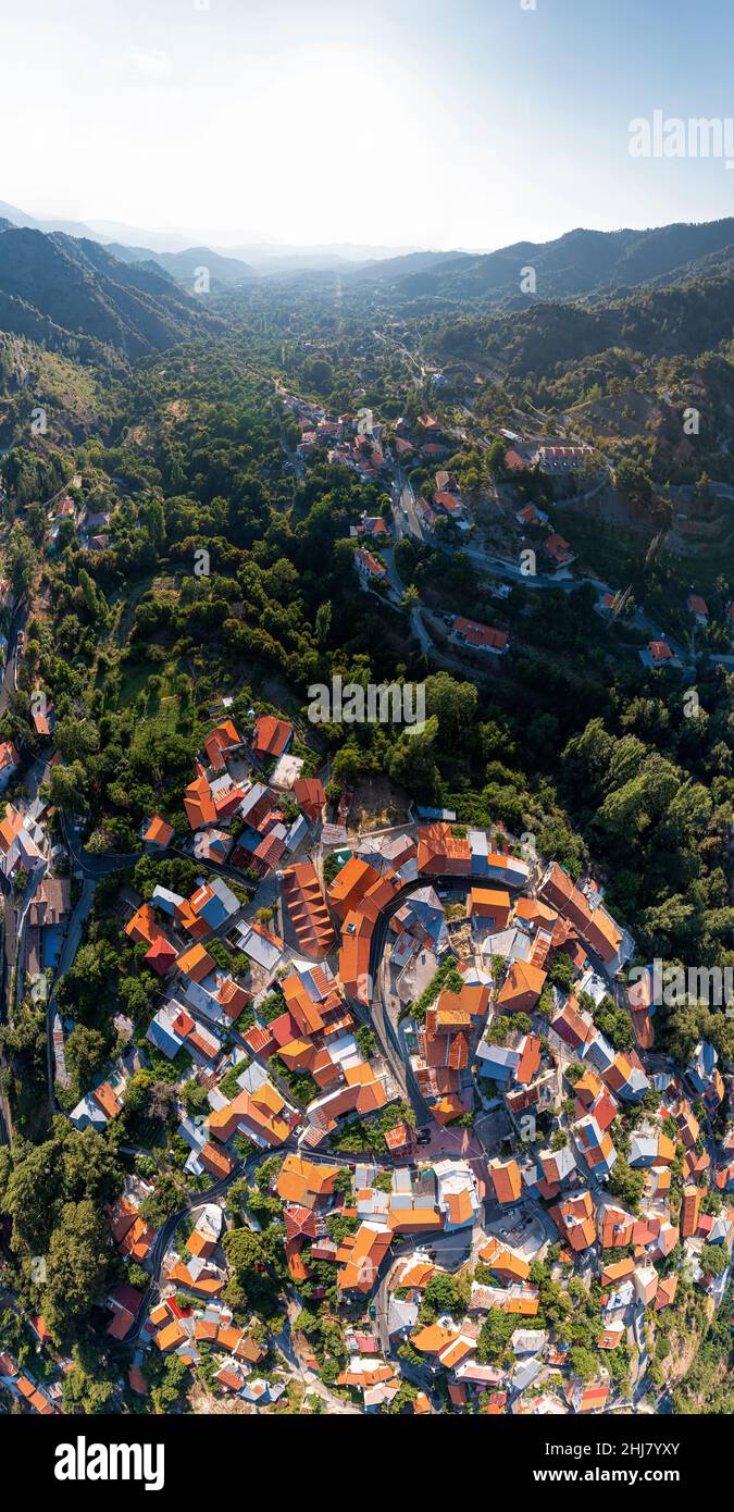 High Angle view of famous mountain village of Phini (Foini). Limassol District, Cyprus Stock Photo