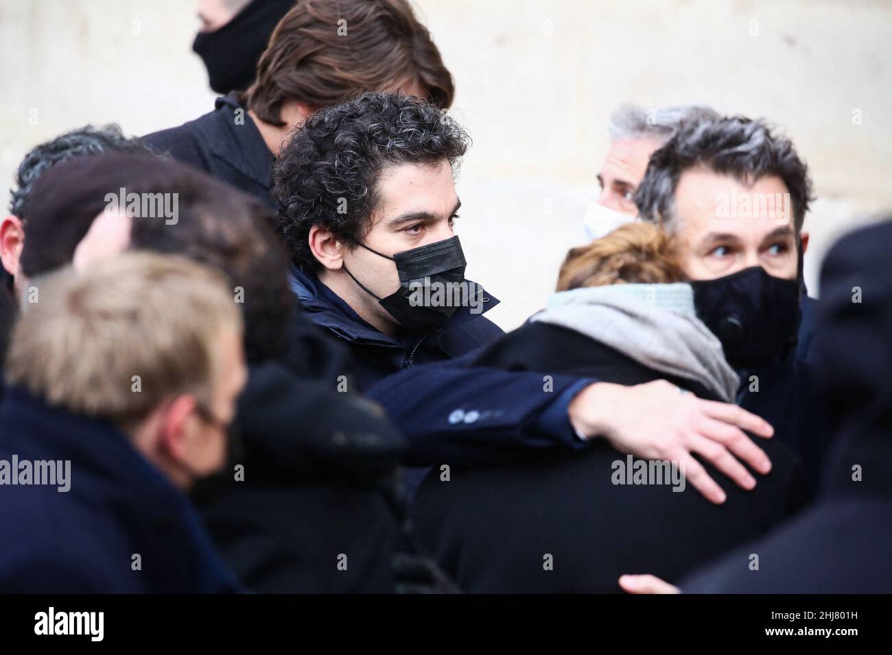 Guest during the funeral service for French actor Gaspard Ulliel after