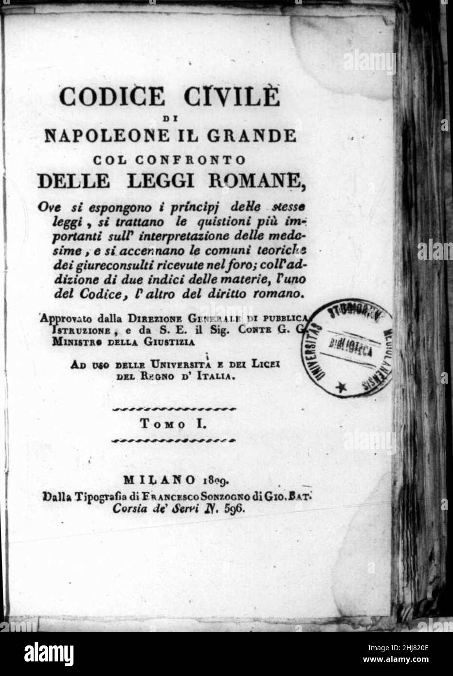 Taglioni, Onofrio – Codice civile di Napoleone il Grande col confronto delle leggi romane, 1809 – BEIC 14446576. Stock Photo