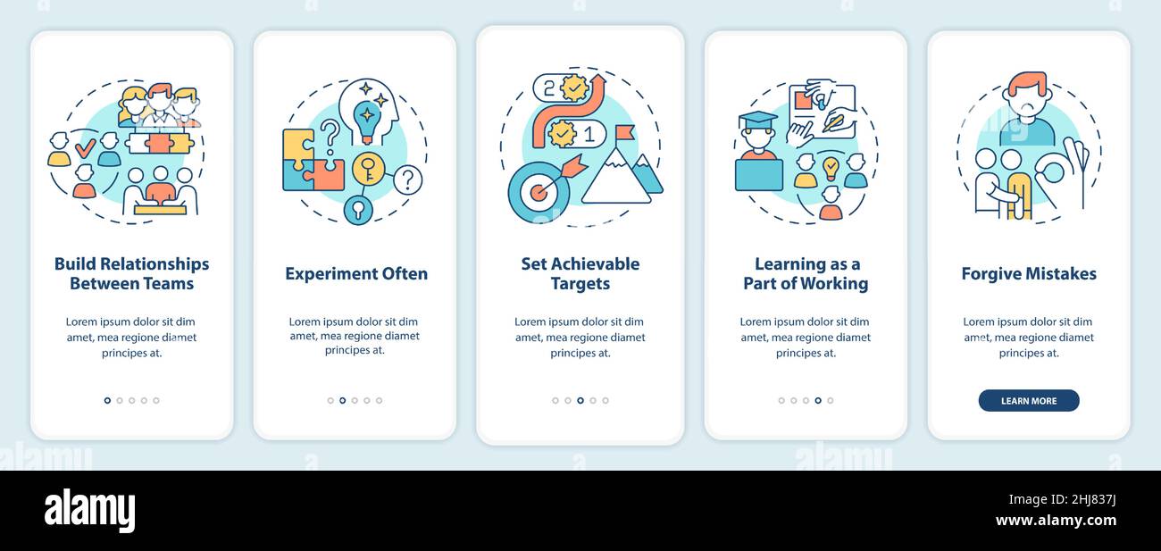 Employee engagement ideas onboarding mobile app screen Stock Vector ...