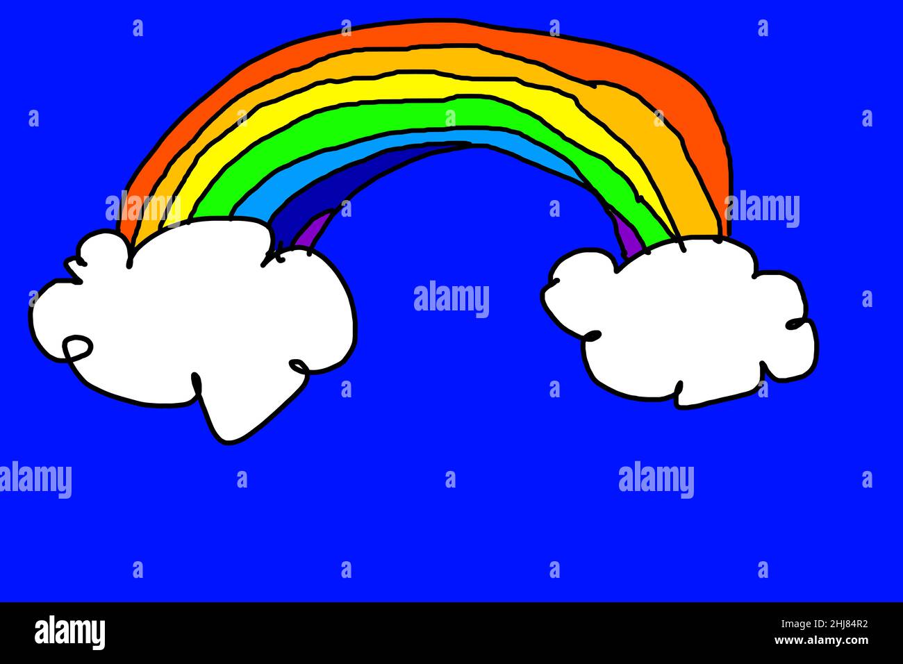 A rainbow of clouds against the sky. Children's drawing Stock Photo - Alamy