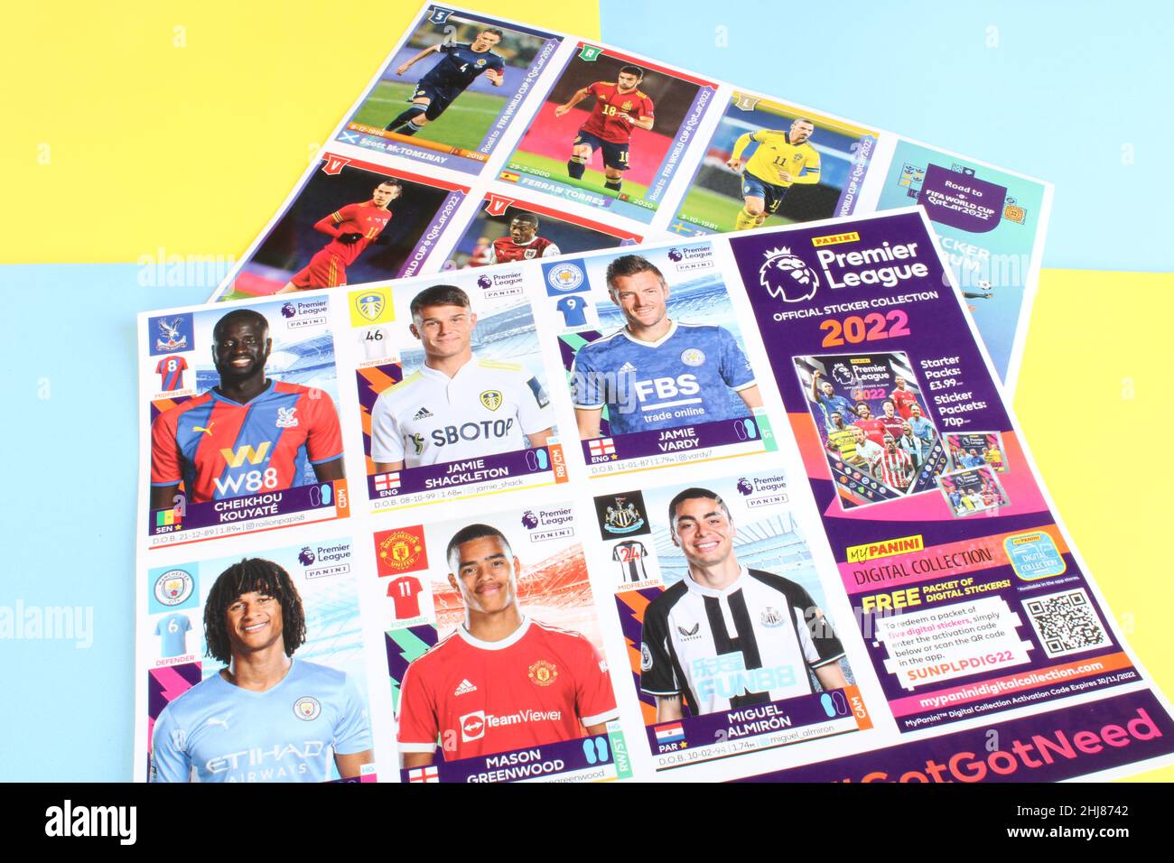 Premier League football stickers, Lancashire, UK, 27-01-2022 Stock Photo