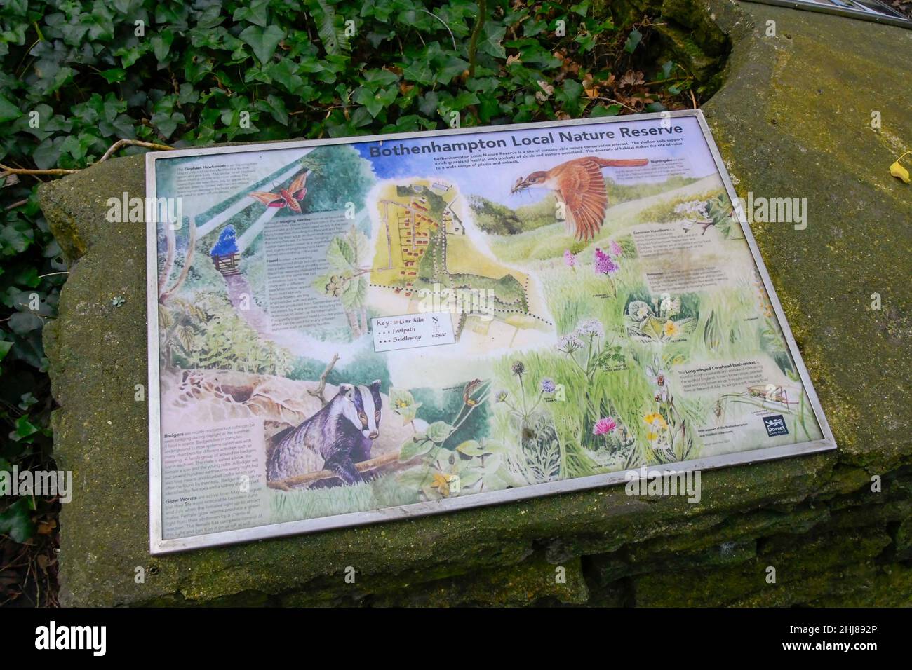 Bothenhampton, Bridport, Dorset, UK.  27th January 2022.  Map and information board at Bothenhampton Nature Reserve near Bridport in Dorset where the bodies of two teenager were found dead on the morning of Tuesday 25th January.  Picture Credit: Graham Hunt/Alamy Live News Stock Photo
