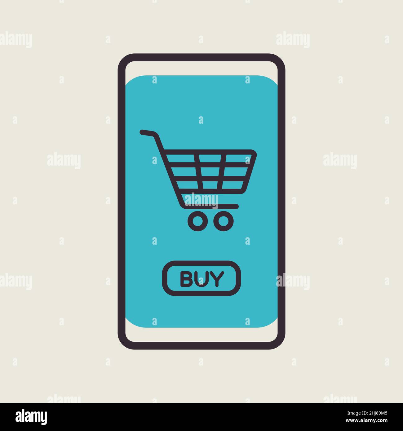 Mobile phone shopping or online shopping with cart vector flat icon. E ...