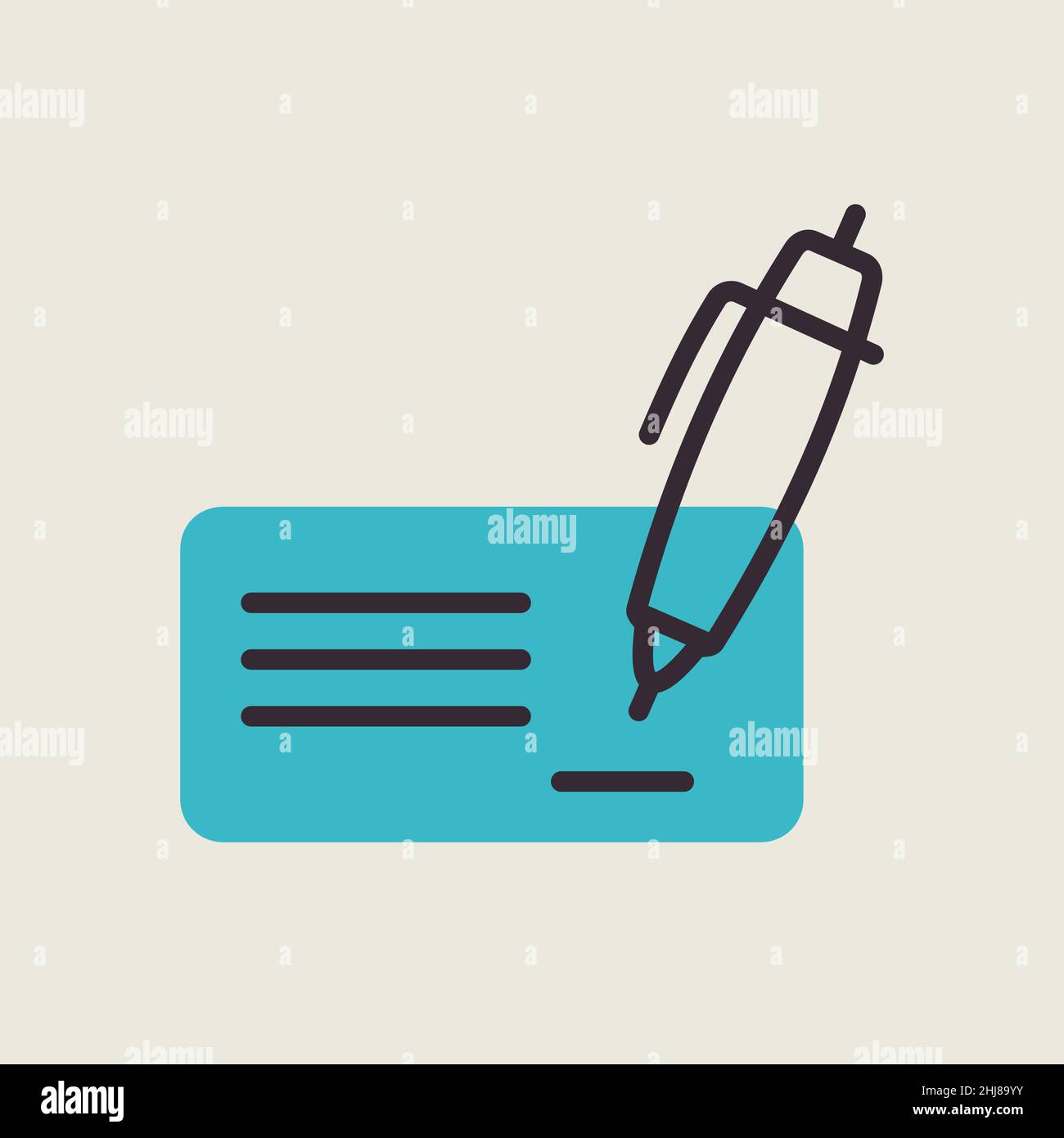 Blank bank check with pen and signature icon. E-commerce sign. Graph ...