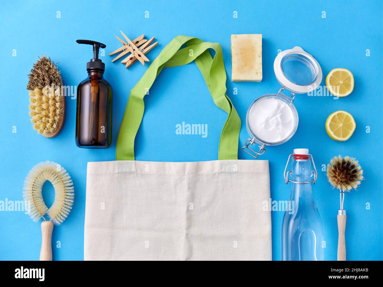 natural cleaning supplies and canvas tote bag Stock Photo Alamy
