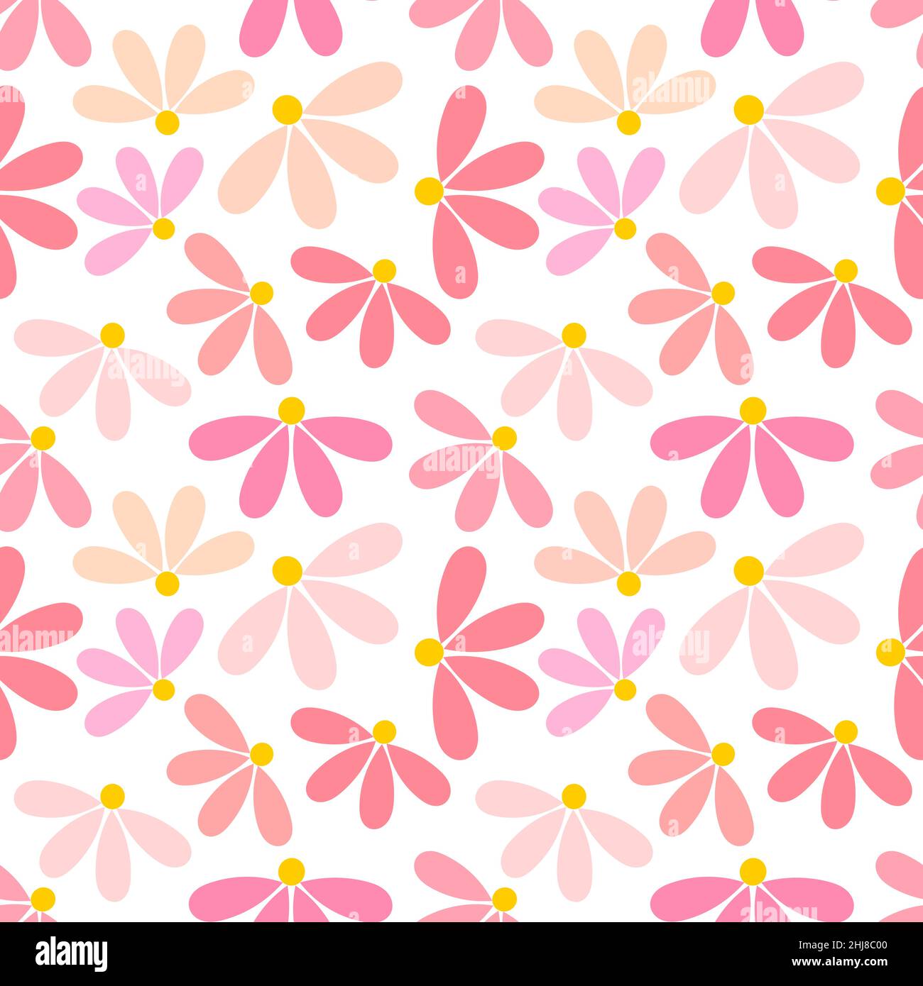 Pink flowers on white background seamless pattern. Vector illustration ...