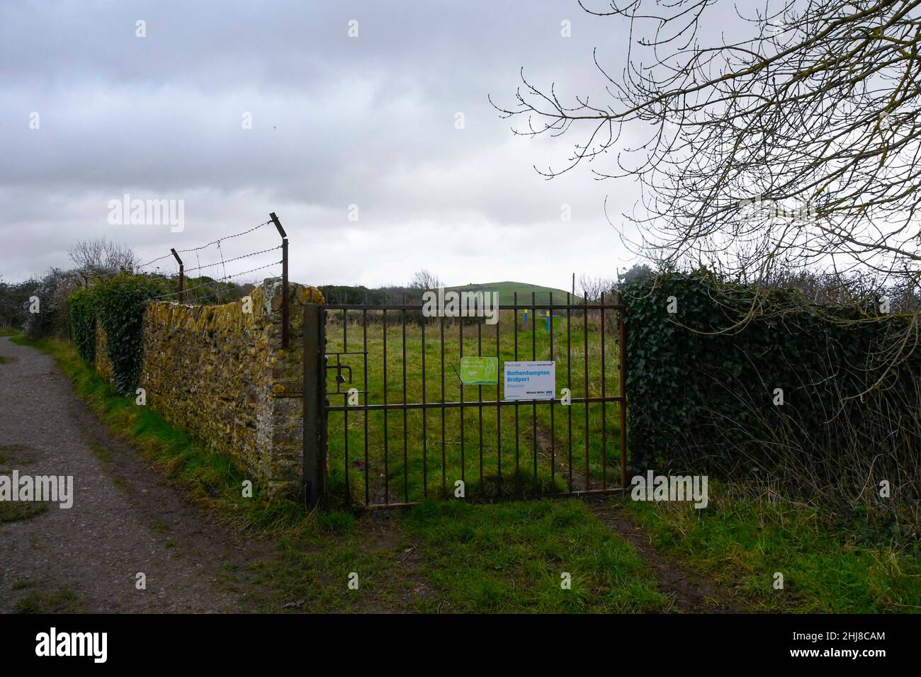 Bothenhampton, Bridport, Dorset, UK.  27th January 2022.  General view of the Wessex Water reservoir at Bothenhampton Nature Reserve near Bridport in Dorset where the bodies of two teenager were found dead on the morning of Tuesday 25th January.  Picture Credit: Graham Hunt/Alamy Live News Stock Photo