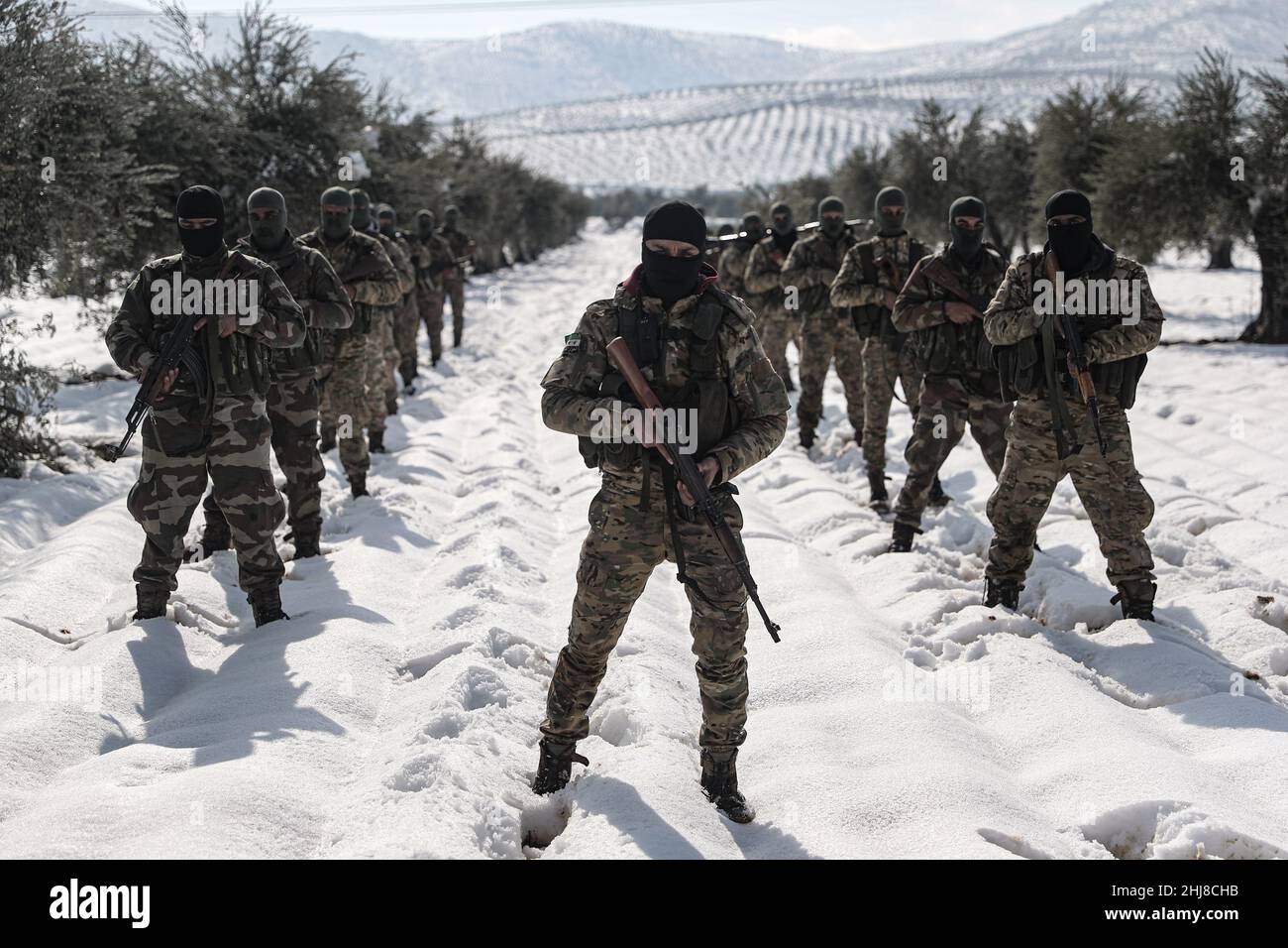 Aleppo, Syria. 27th Jan, 2022. Soldiers from the Turkishbacked Syrian