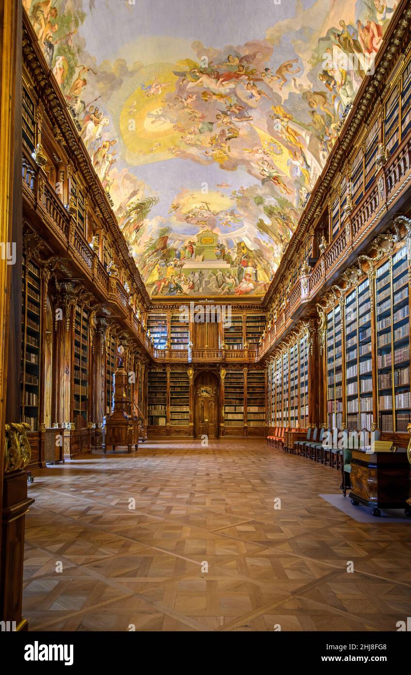 Prague, Czech Republic. Library of Strahov Monastery (Strahovsky Klaster) interior. One of the most beautiful libraries in the world Stock Photo