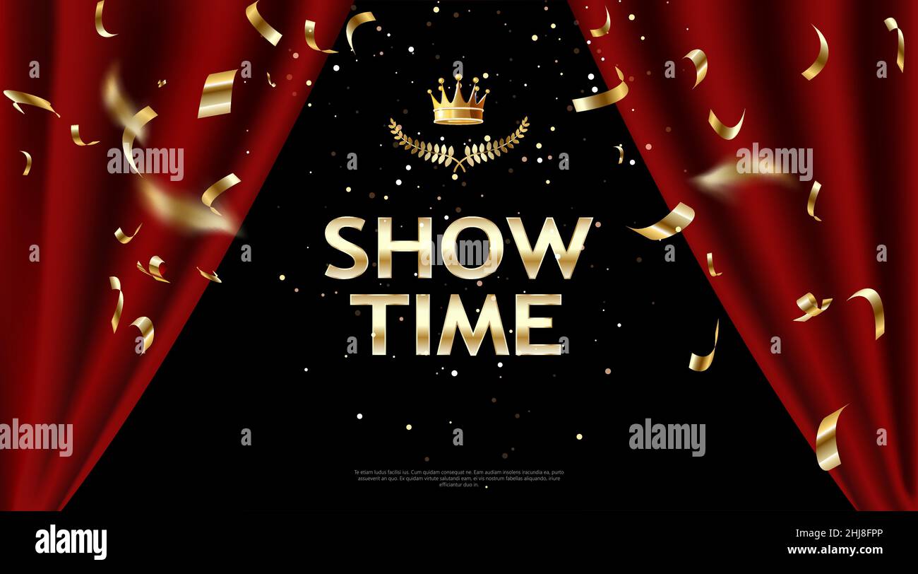 show time, red curtain frame with backlight, vector Stock Vector Image