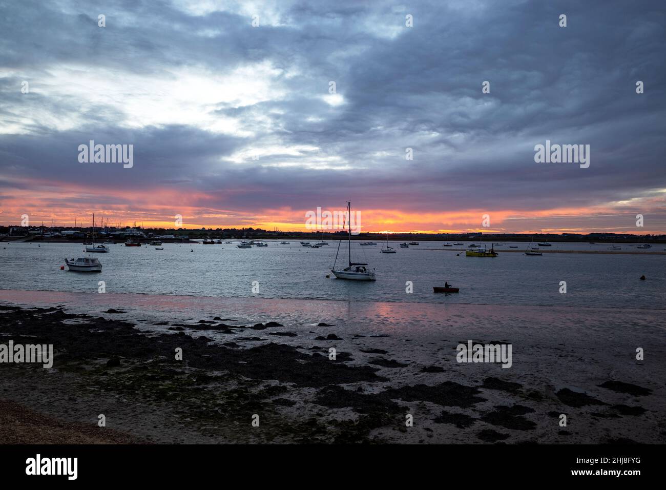 Sunset over the river Deben Bawdsey Ferry Suffolk Stock Photo