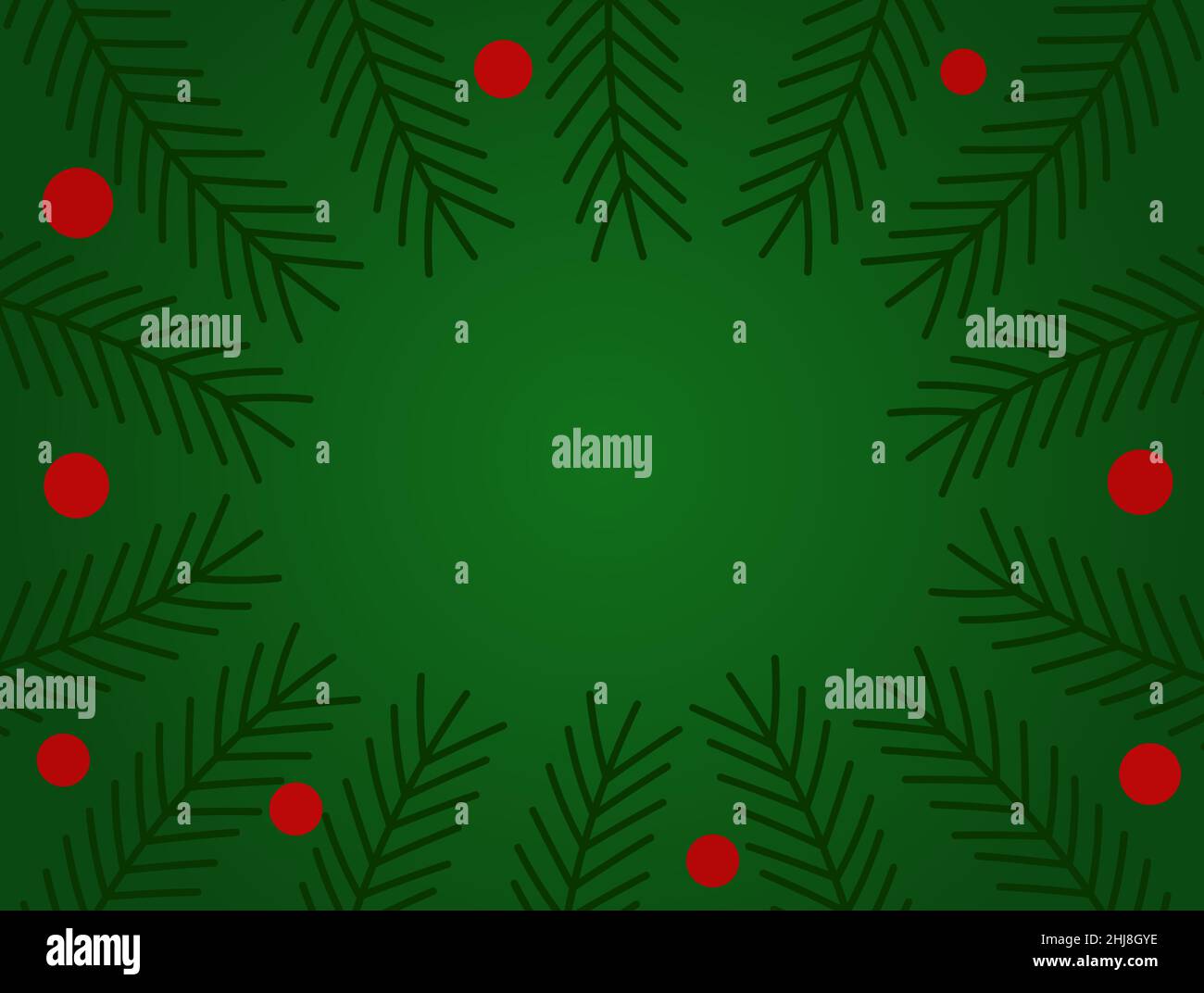 Christmas tree fir branches and berries border green card. Vector ...