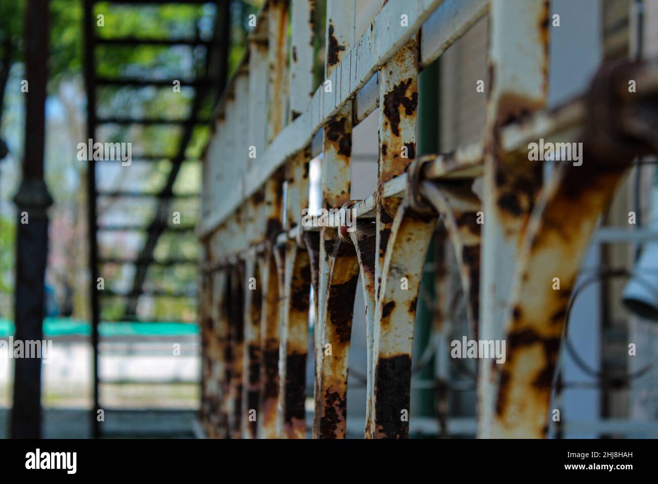 rusty railing in kiev, ukraine Stock Photo
