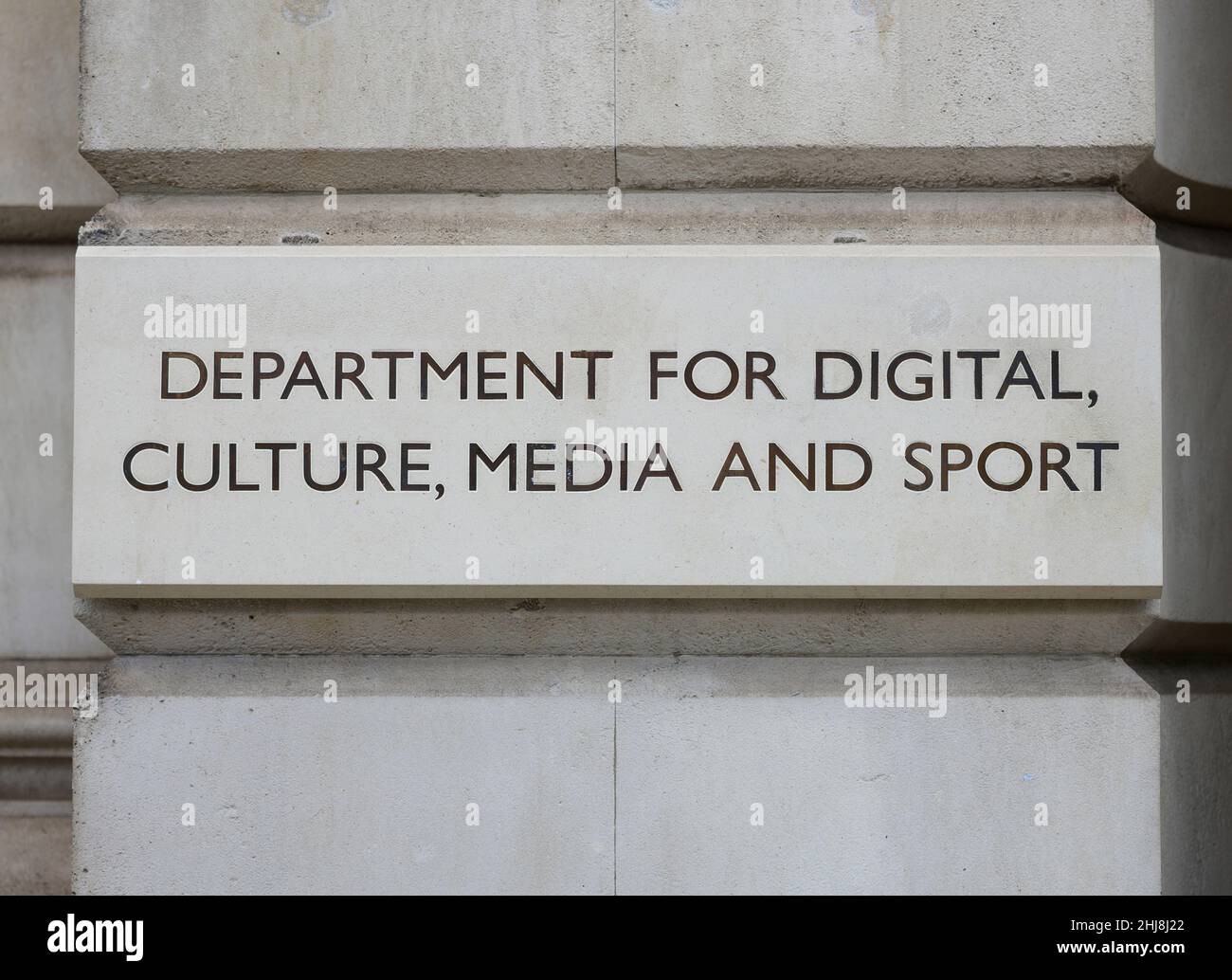 London, UK. 27 January 2022. Department for Digital, Culture, Media and Sport sign in Whitehall Stock Photo