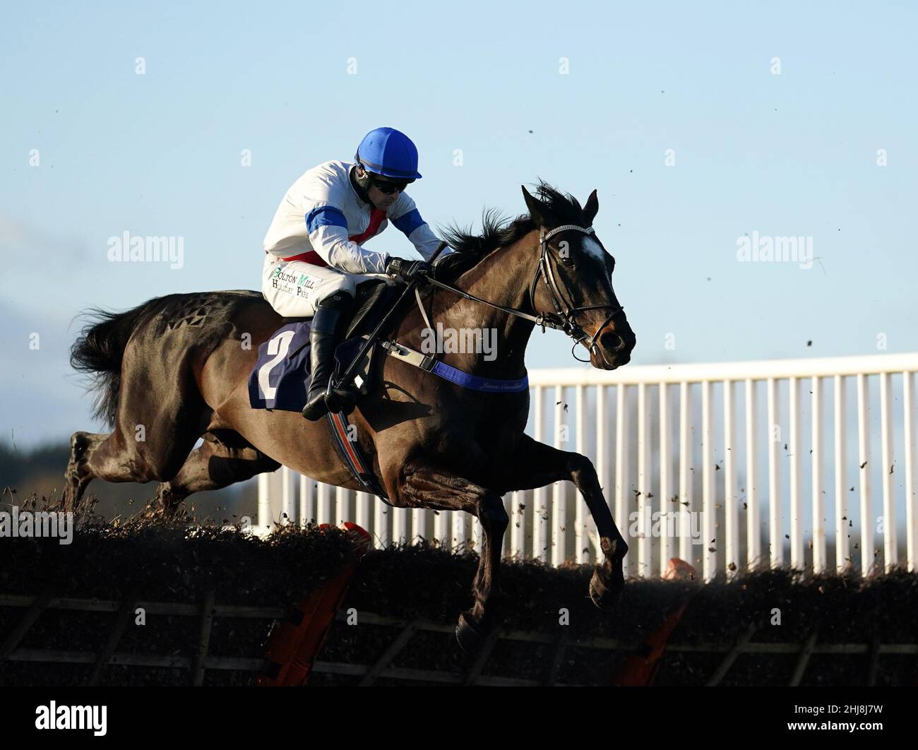 Sean Quinlan riding Bridge Road in the Try Racing TV For Free Now EBF 'National Hunt' Novices' Hurdle (Qualifier) at Wetherby racecourse. Picture date: Thursday January 27, 2022. Stock Photo