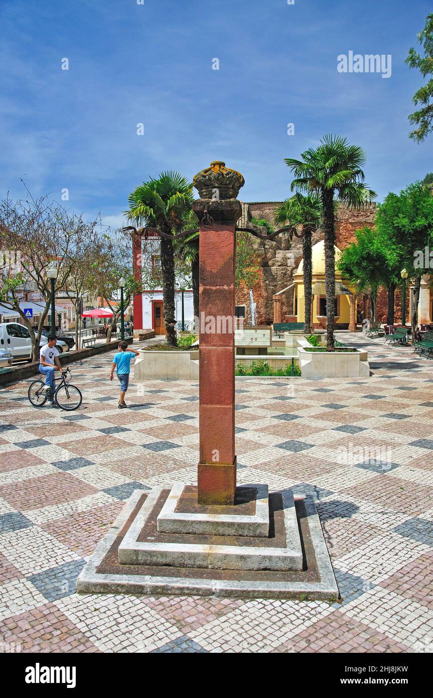 Ancient Pillory, Largo do Castelo, Silves, Algarve Region, Portugal Stock Photo