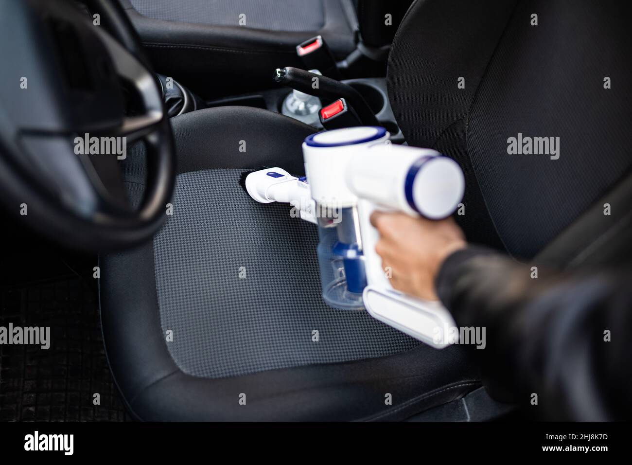 Car Seat Interior Cleaning With Portable Vacuum Cleaner Stock Photo Alamy
