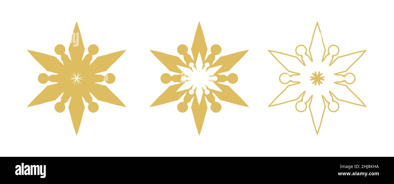Gold snowflakes icons isolated on white background. Vector illustration ...