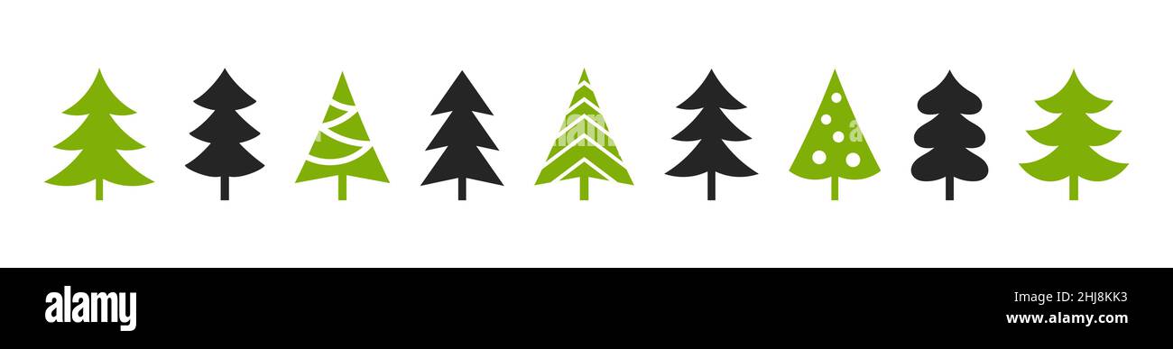 Christmas trees icons set border isolated on white background. Vector ...