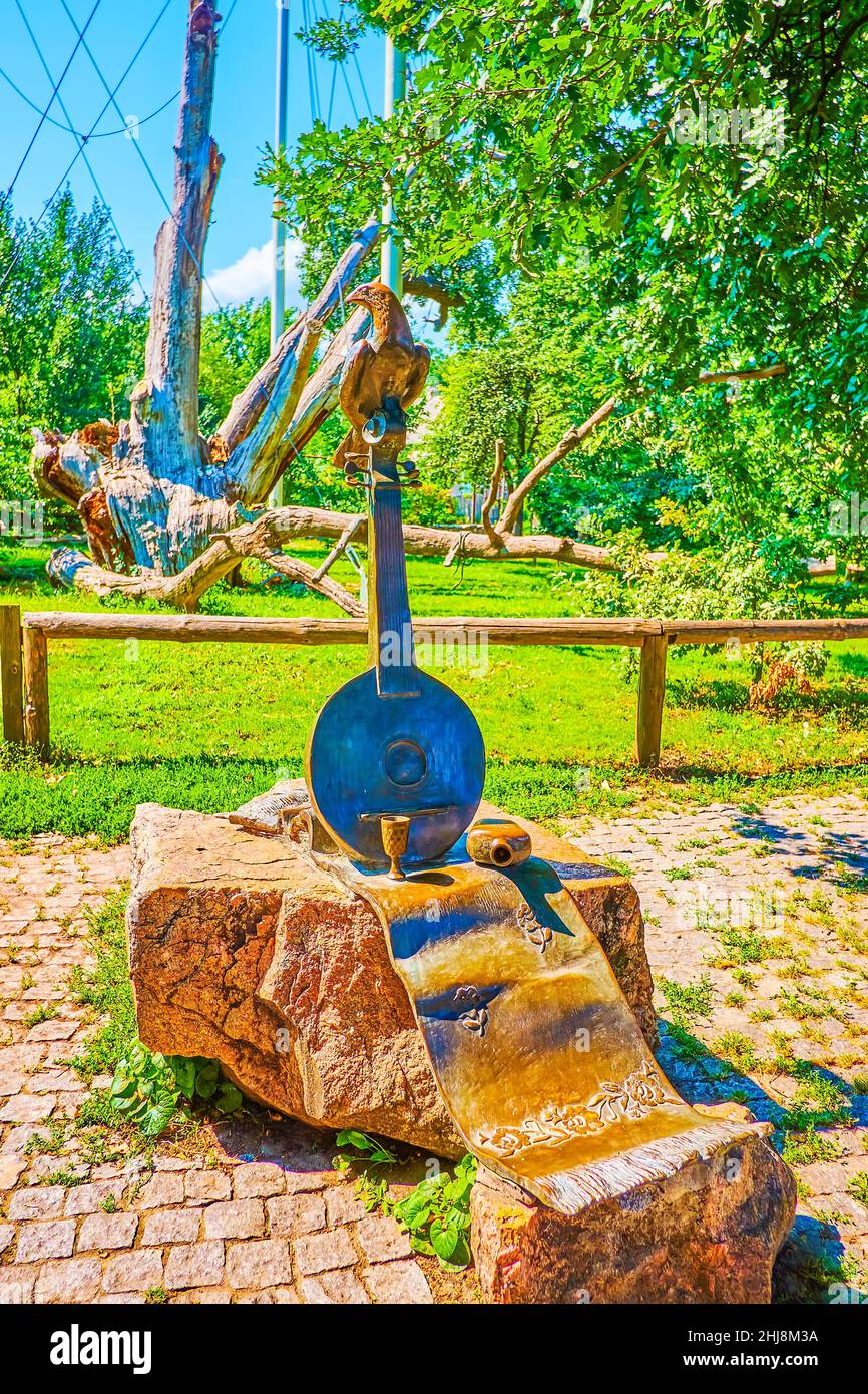 The sculpture of kobza, the most popular musical instrument among cossacks, Zaporizhzhia, Ukraine Stock Photo
