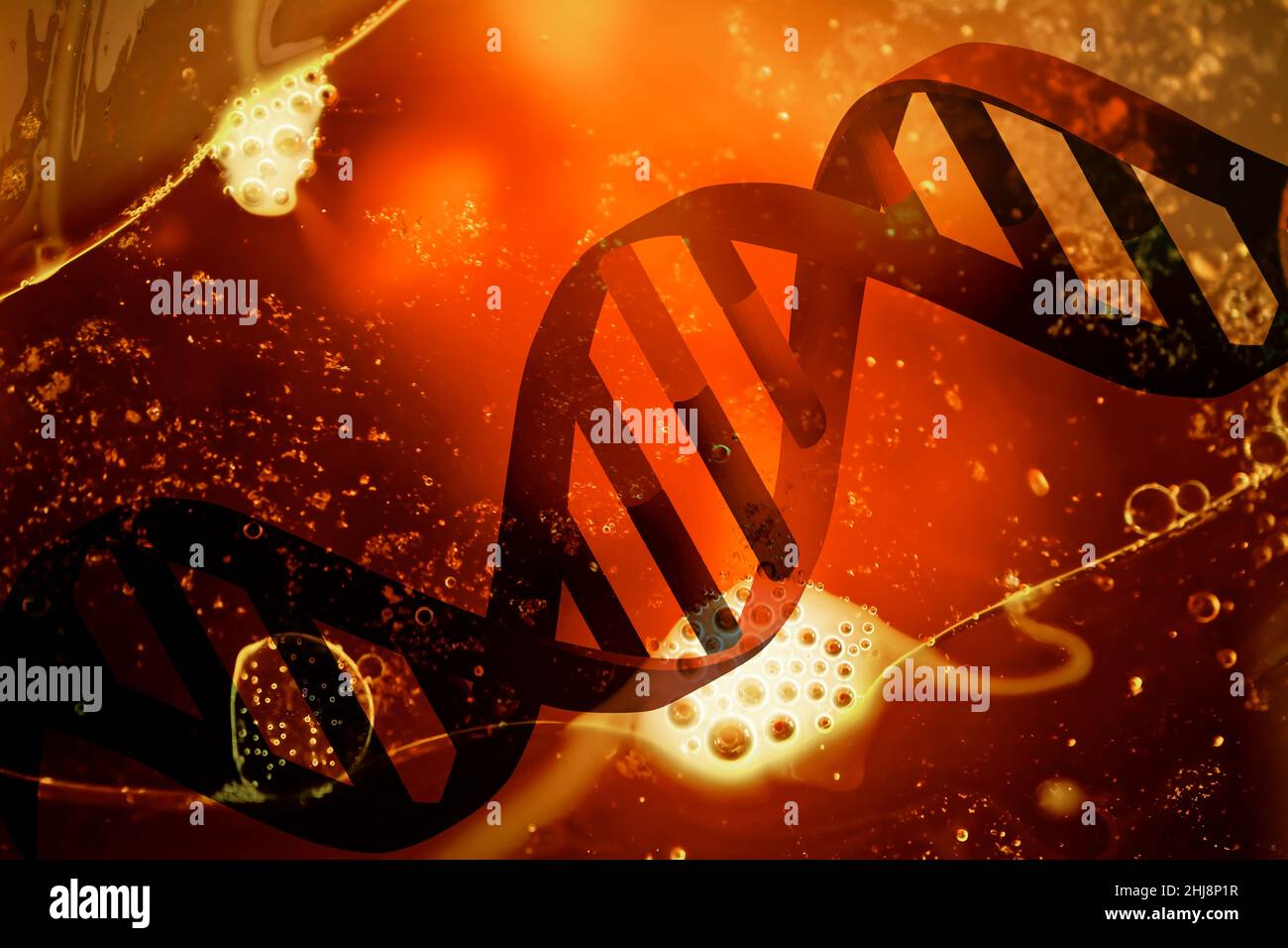 DNA double helix strand on abstract glowing background. 3d render of ...