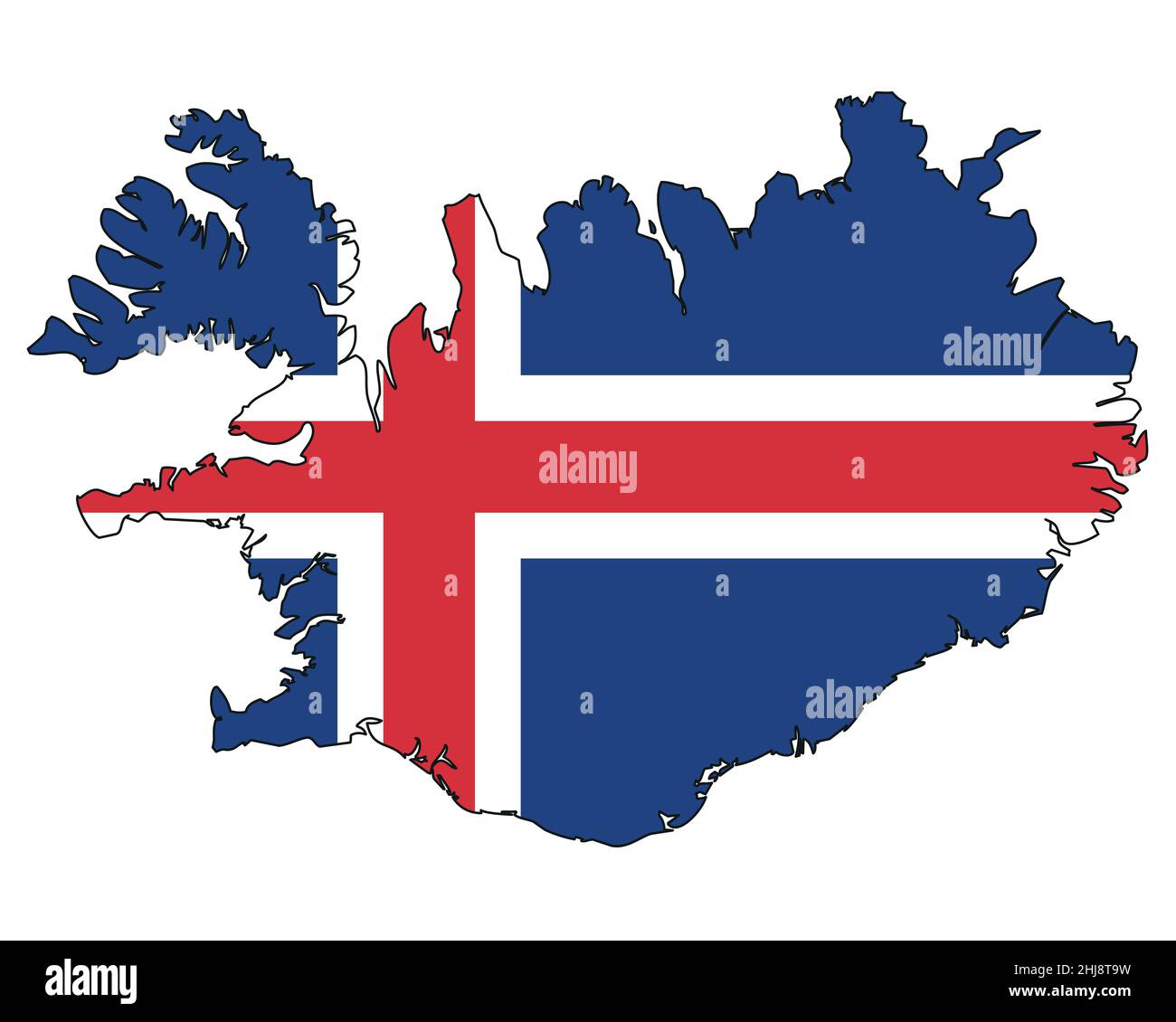 Iceland map with flag - outline of a state with a national flag Stock Vector