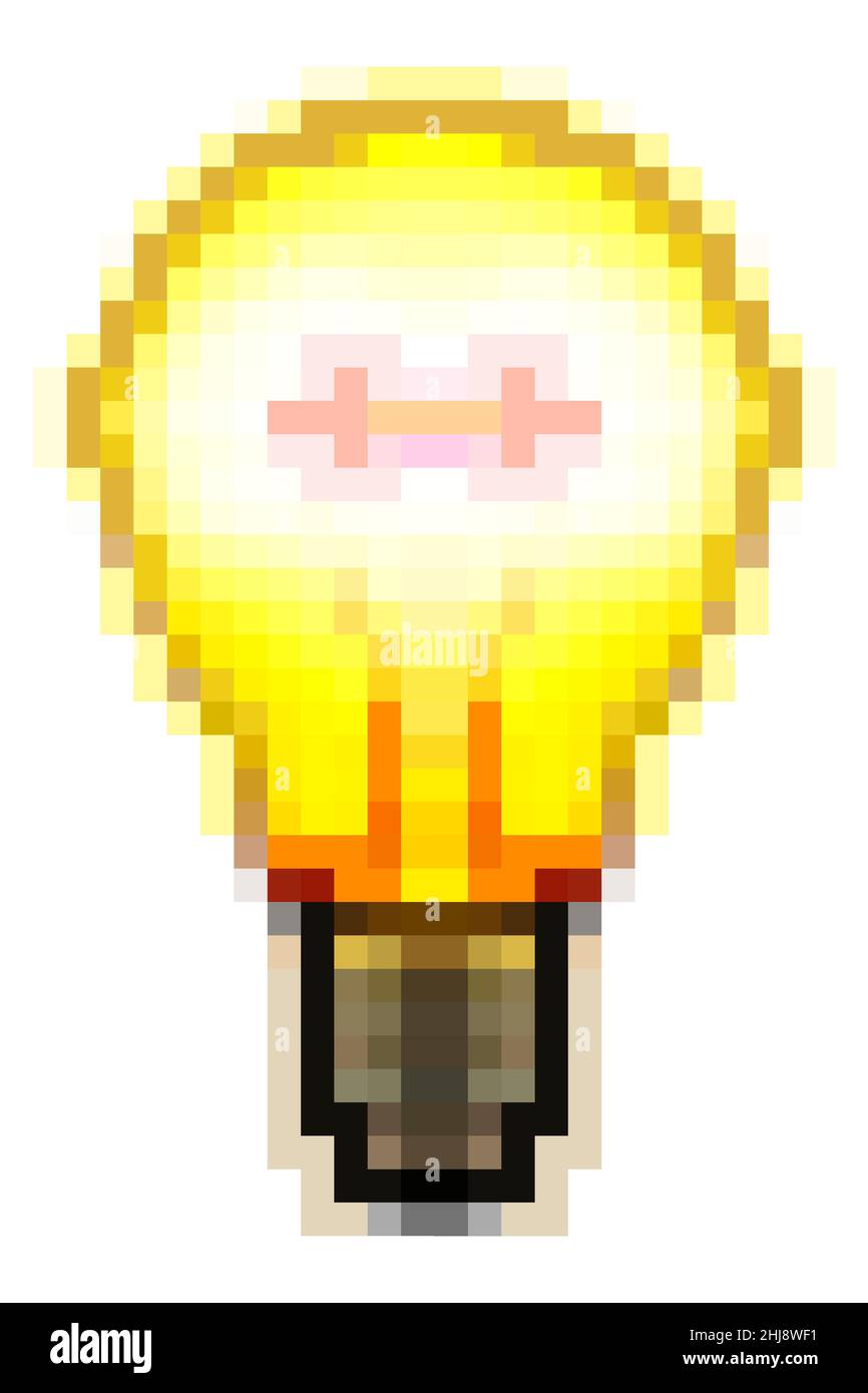 Pixel art: a shiny lightbulb. Stock Photo
