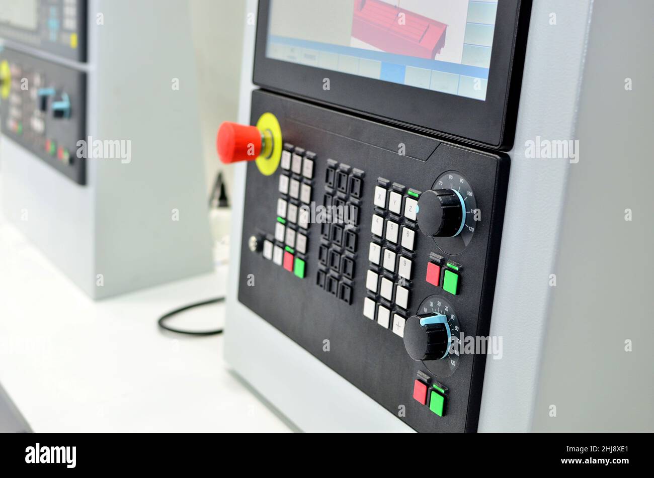 Computer menu for managing modern industrial metalworking CNC machine tools. Selective focus. Stock Photo