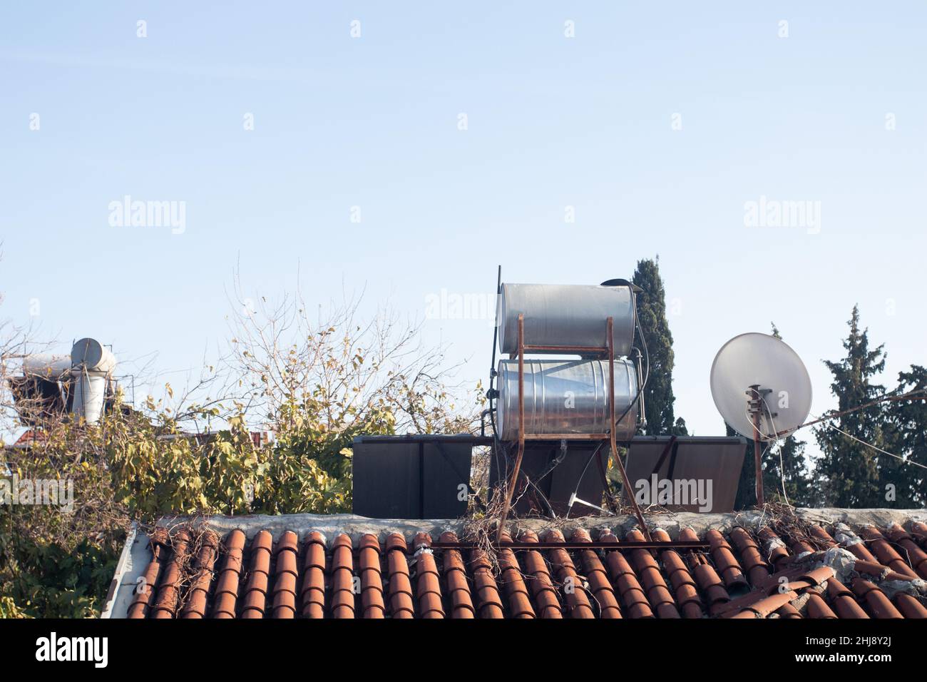 Solar Water heater on the roof top Stock Photo - Alamy