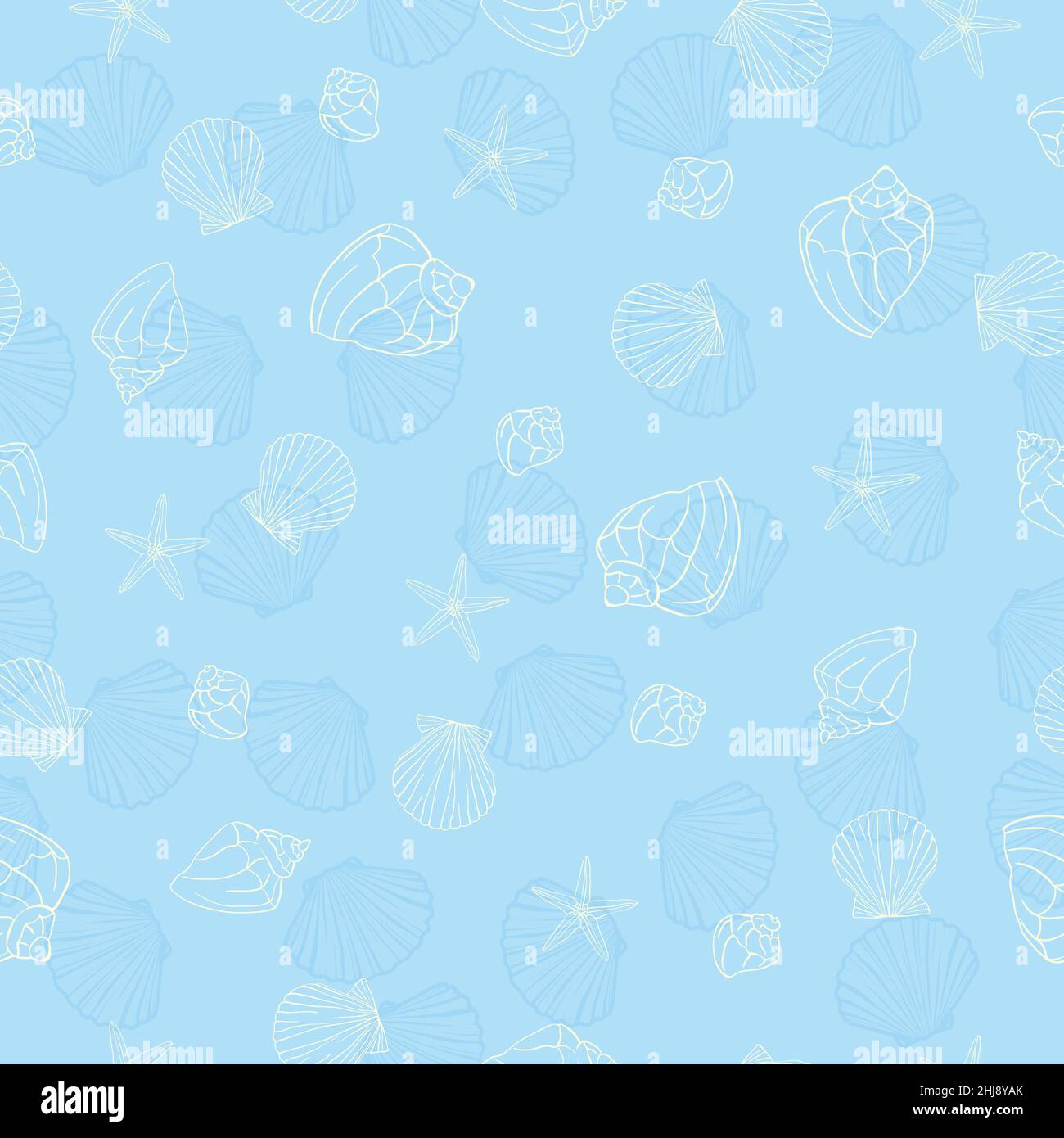 Hand drawn vector illustrations - seamless pattern of seashells. Marine ...