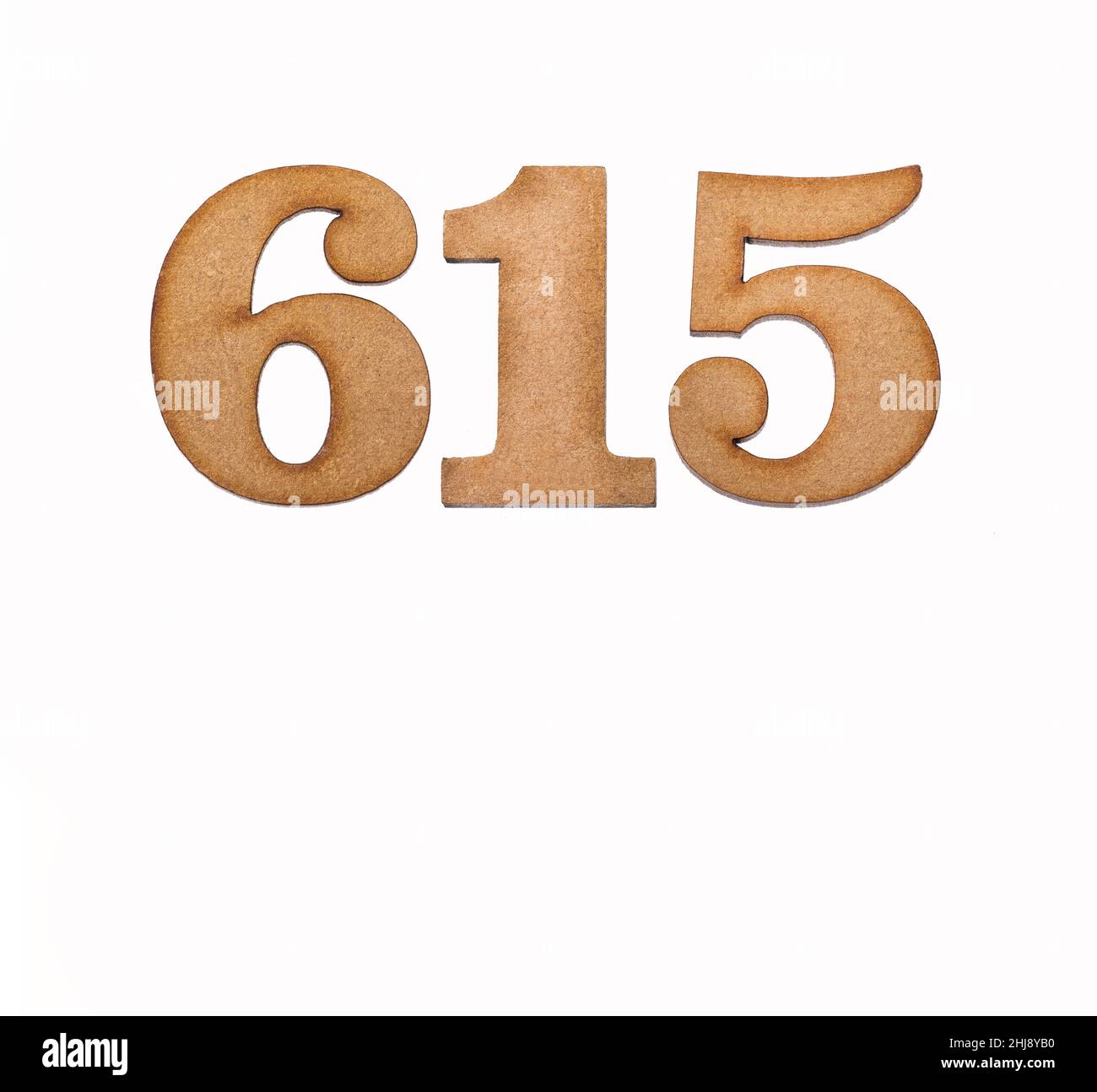 Number 615 in wood, isolated on white background Stock Photo - Alamy