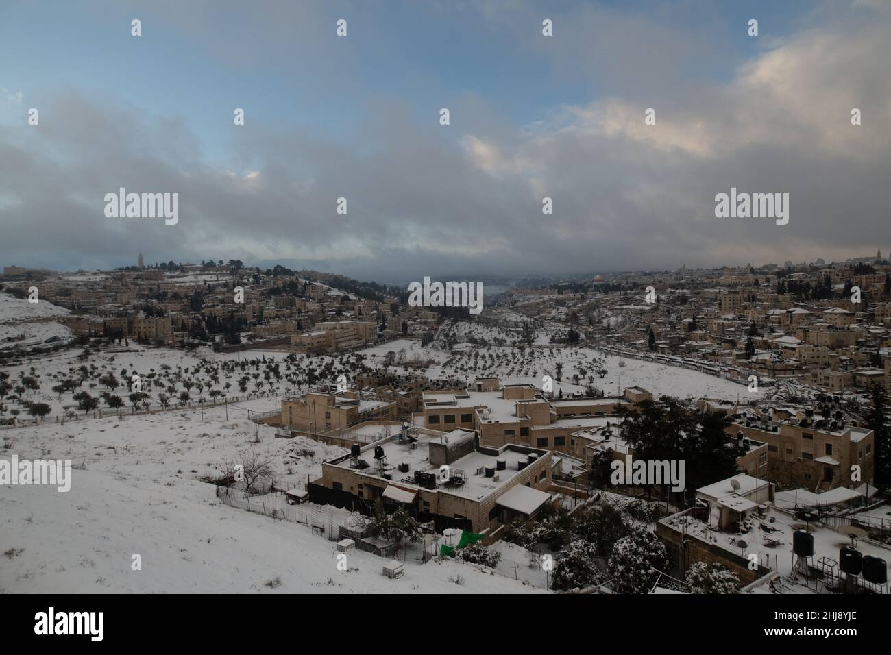 Elpis storm covers Jerusalem with snow Stock Photo - Alamy